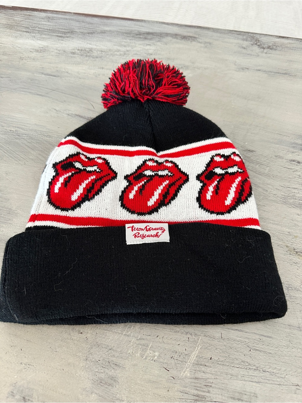 Teton Gravity Research Rolling Stones Beanie Red Black Cream - Picture 3 of 5